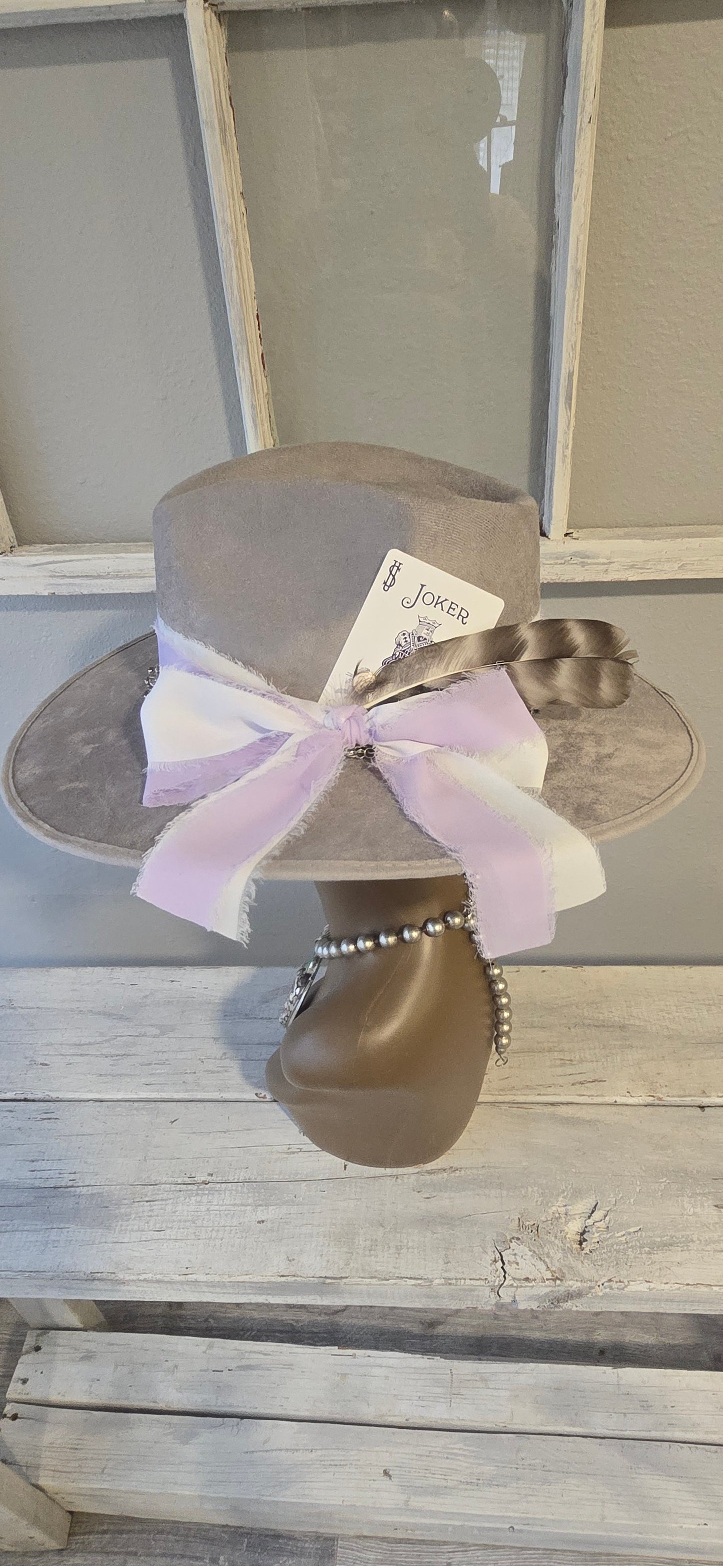 Gray Suade Hat with Purple Accents
