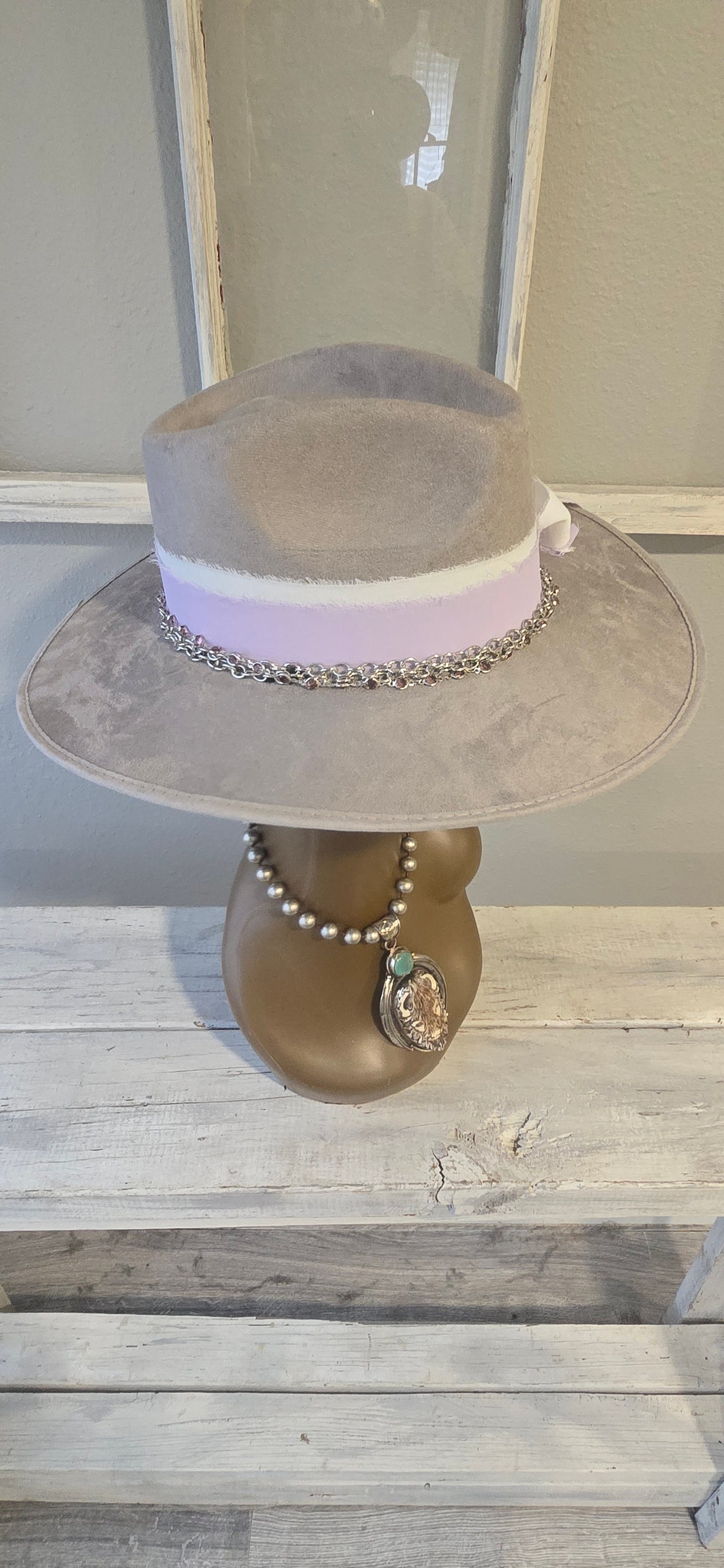 Gray Suade Hat with Purple Accents