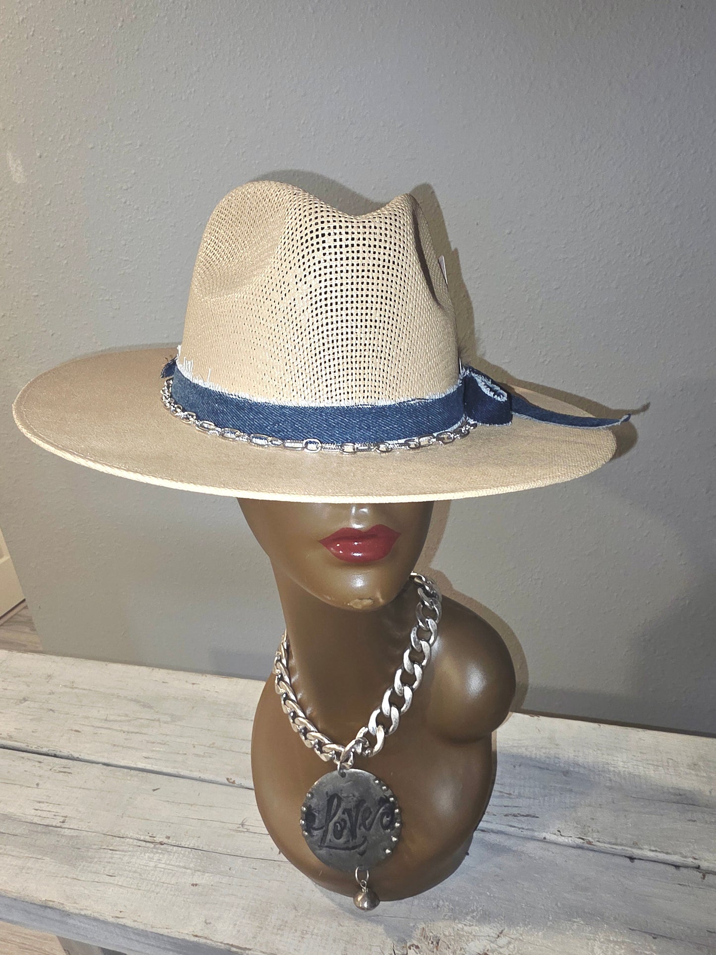 Tan w/Denim Straw