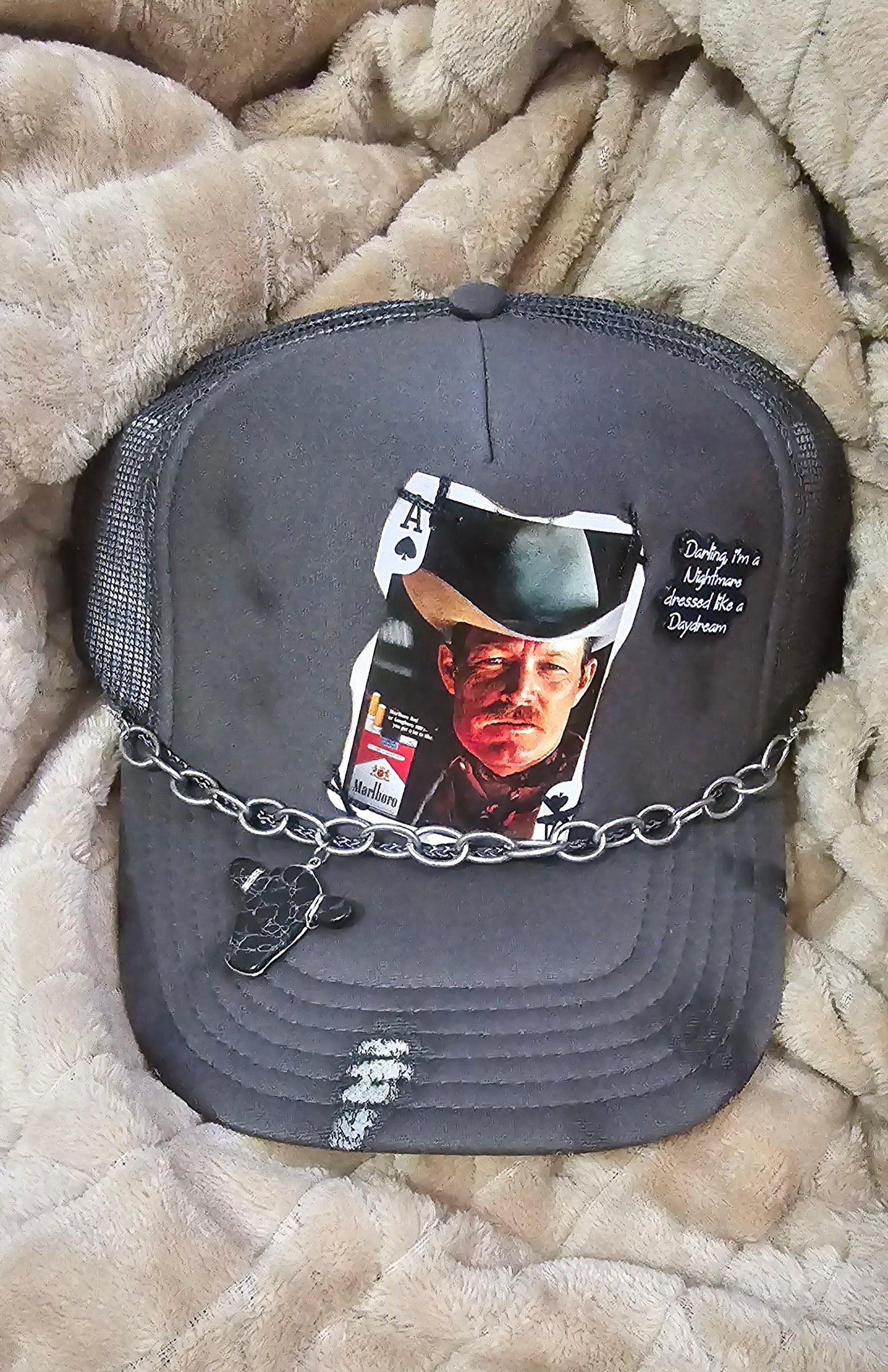 Distressed Marlboro Man Card Trucker Cap - Charcoal