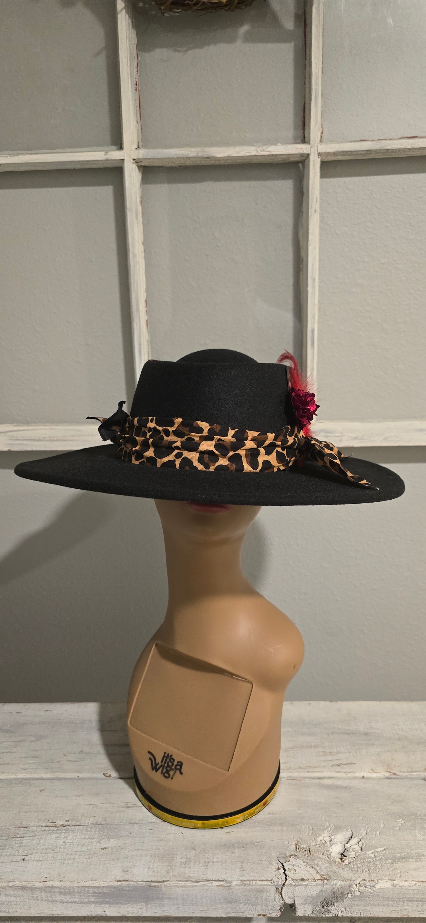 Black & Cheetah Print Hat