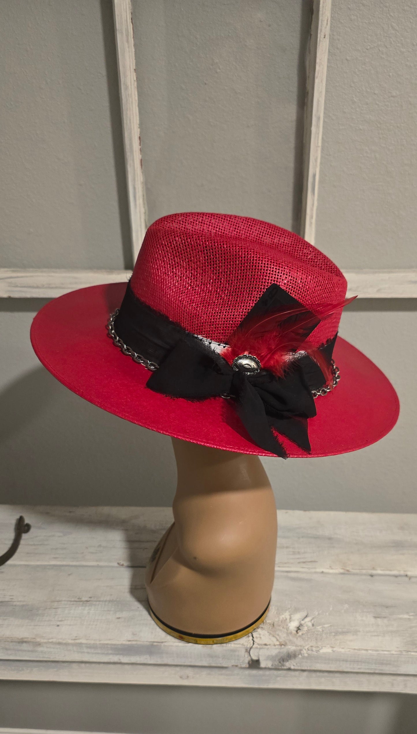 Red & Black Straw Hat