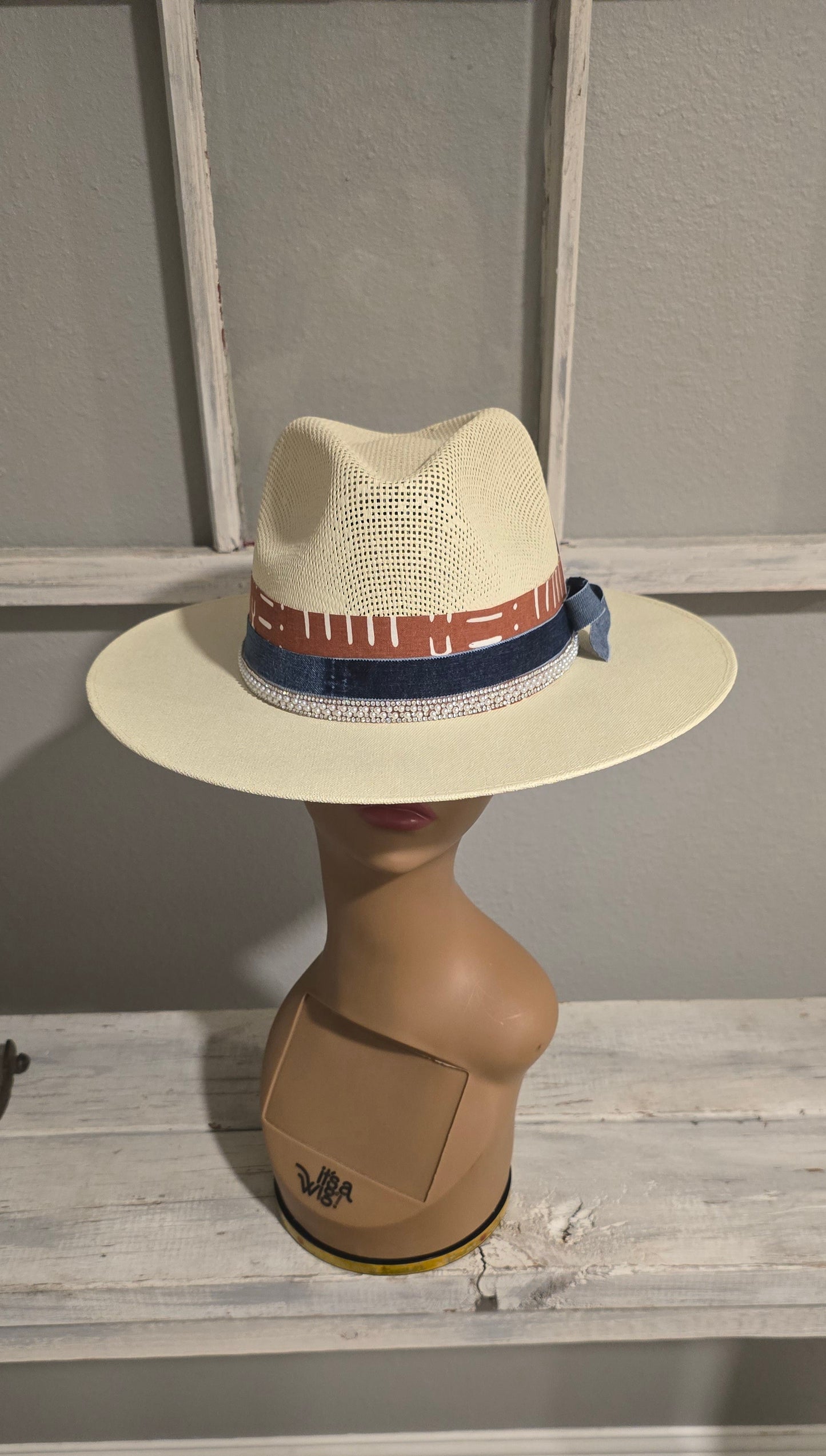 Denim & Pearls Straw Hat