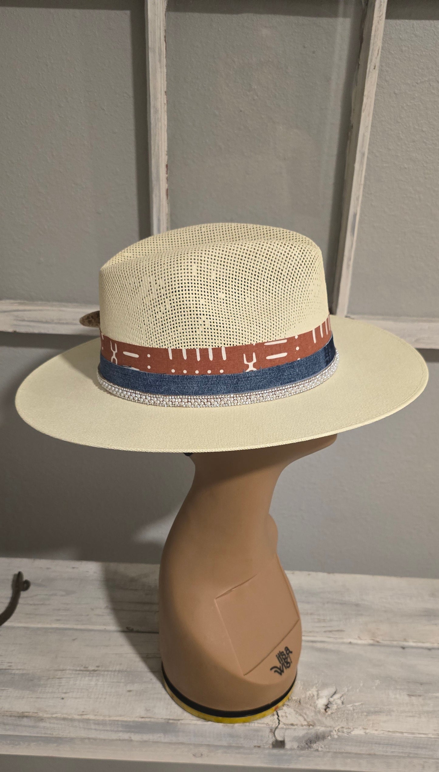 Denim & Pearls Straw Hat