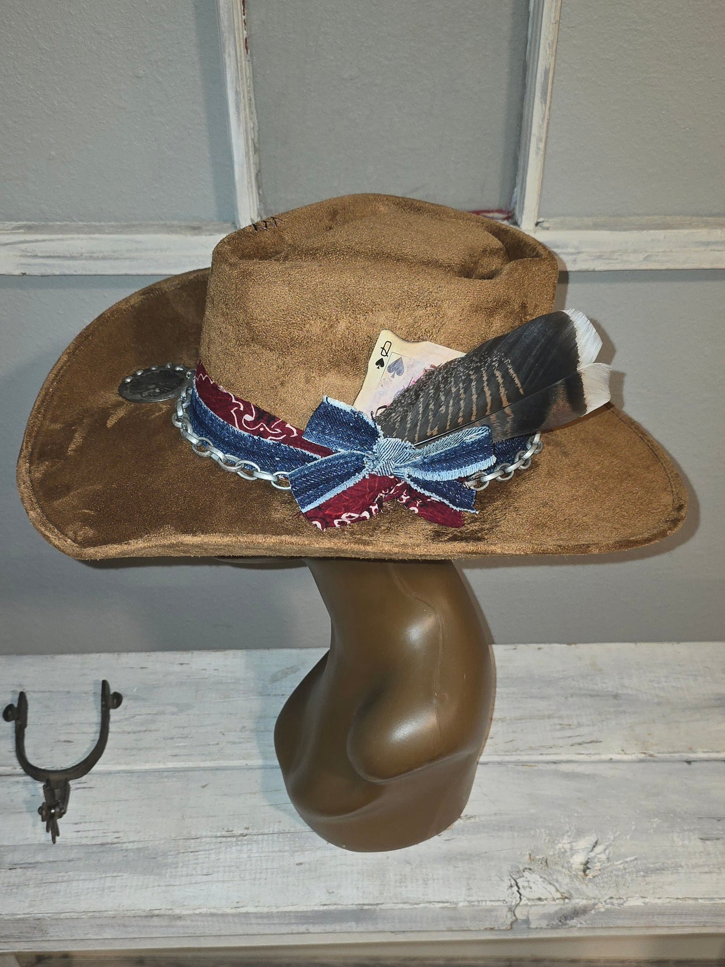 Cognac Western Suade with Denim Band