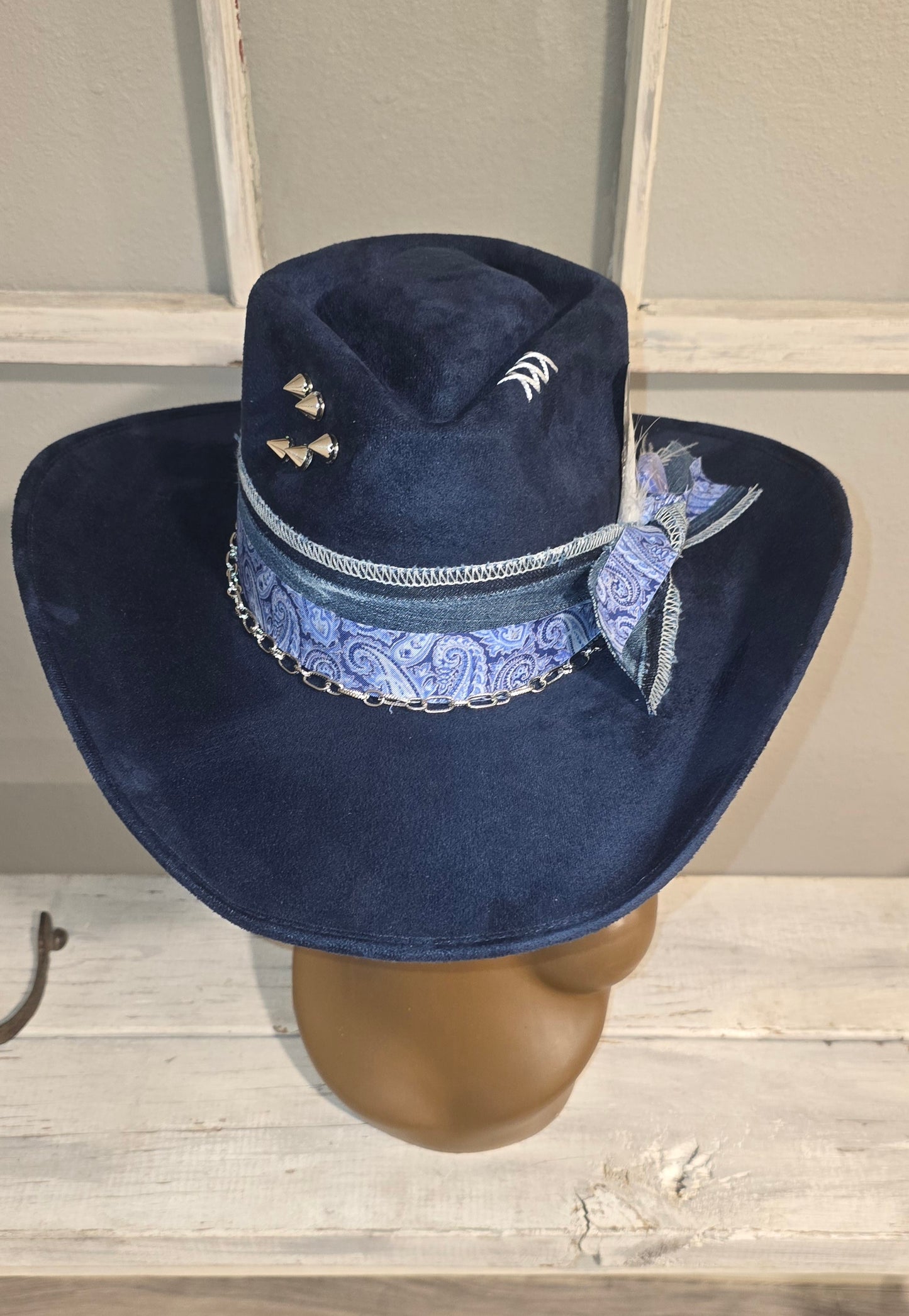 Navy Blue Western Suade with Denim Band