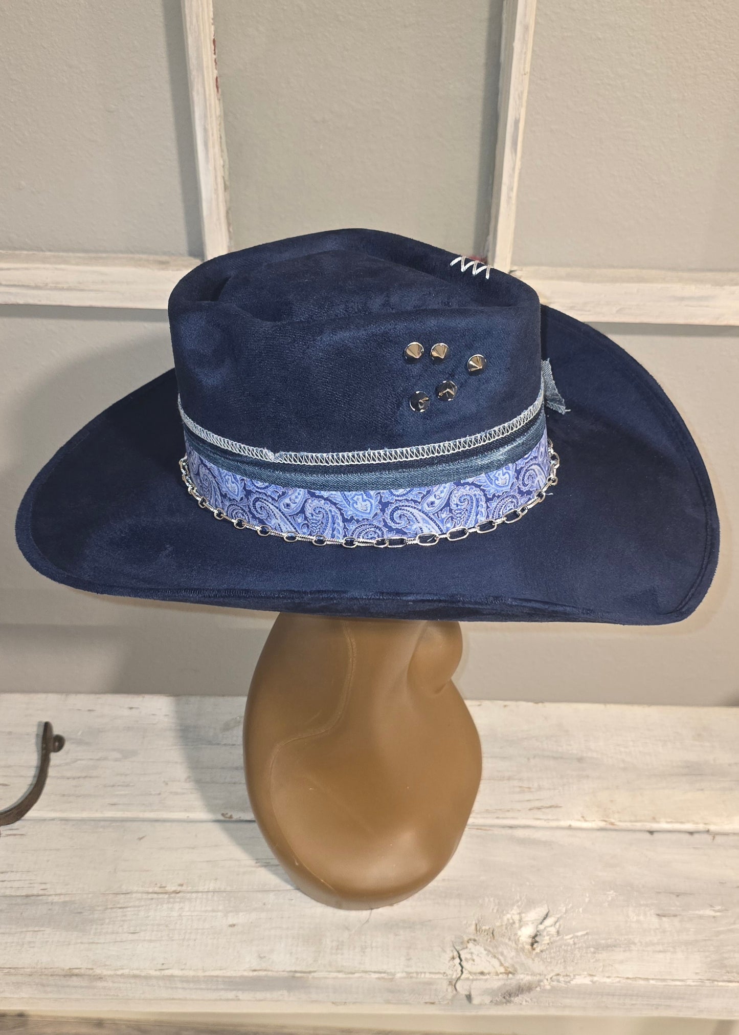 Navy Blue Western Suade with Denim Band