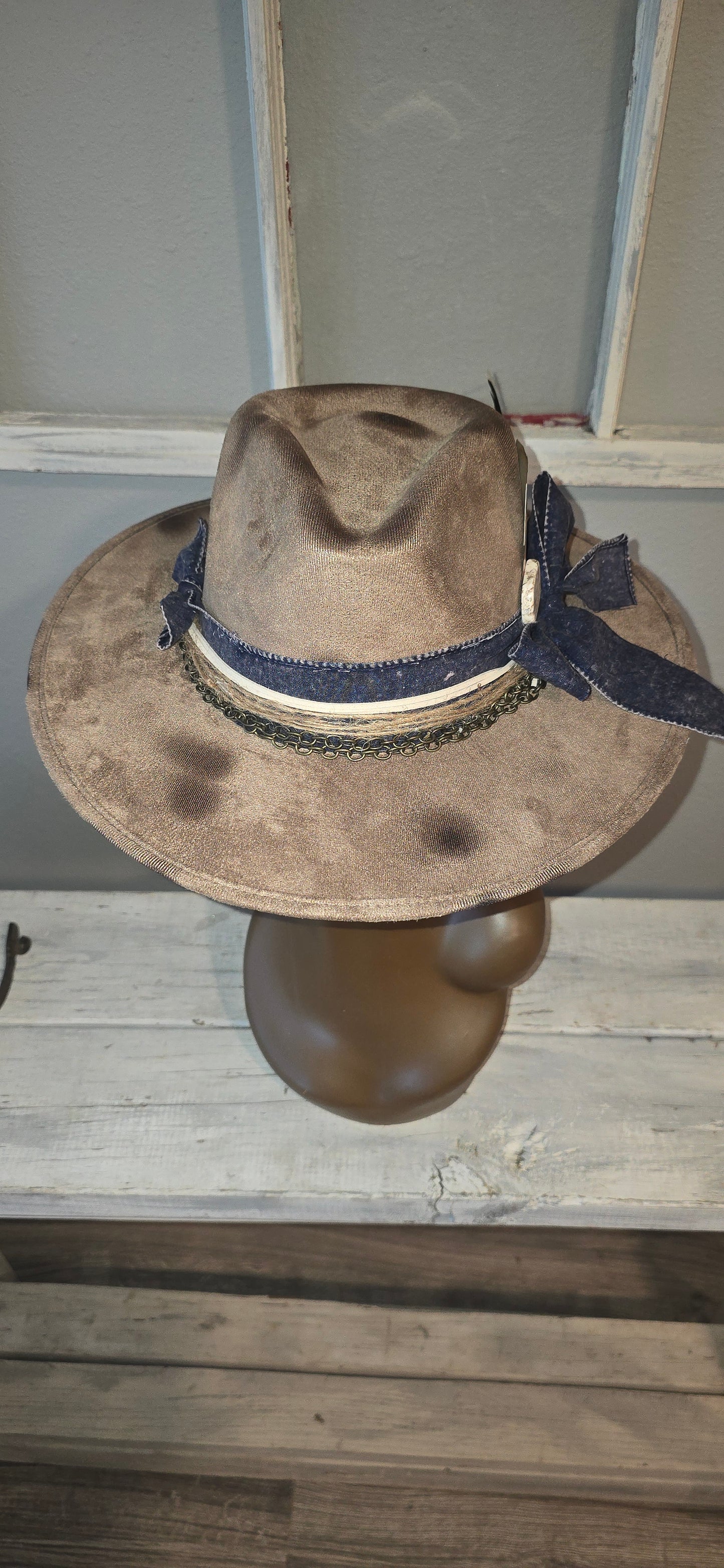 Dark Tan Distressed Suade Hat