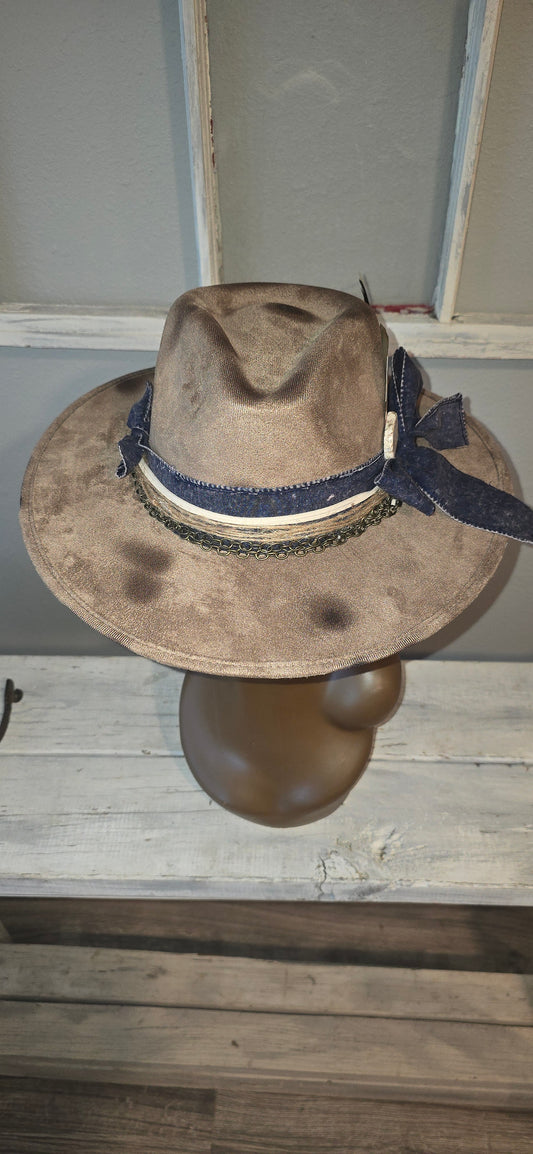 Dark Tan Distressed Suade Hat