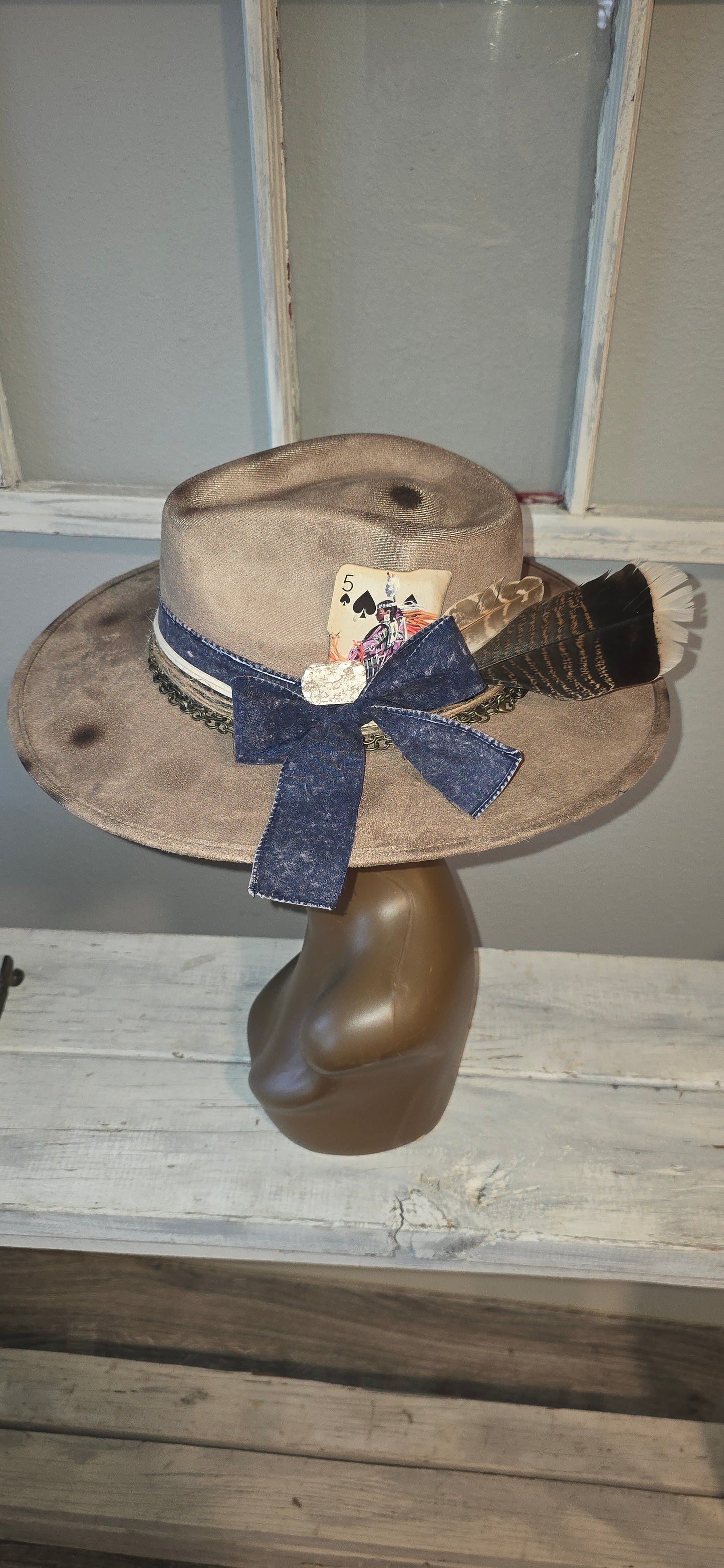 Dark Tan Distressed Suade Hat