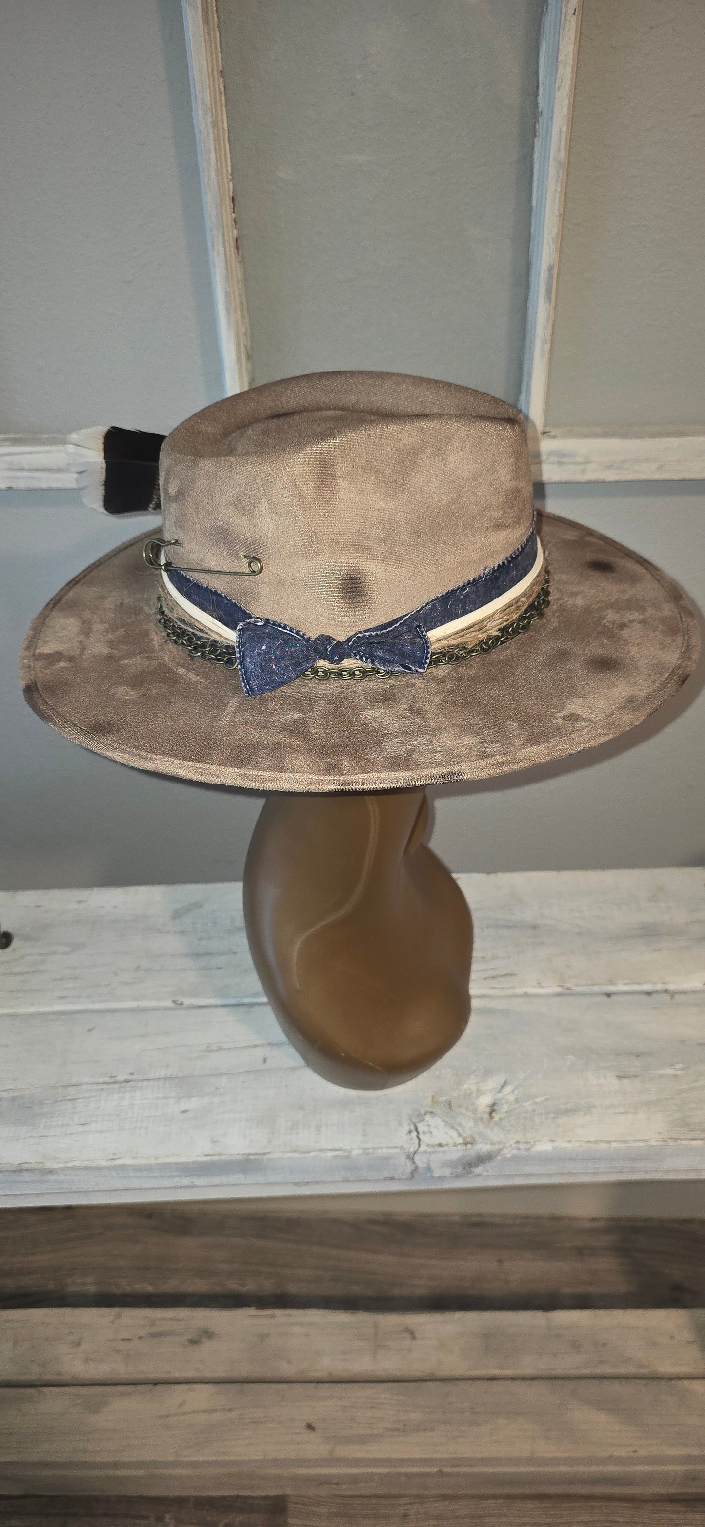 Dark Tan Distressed Suade Hat