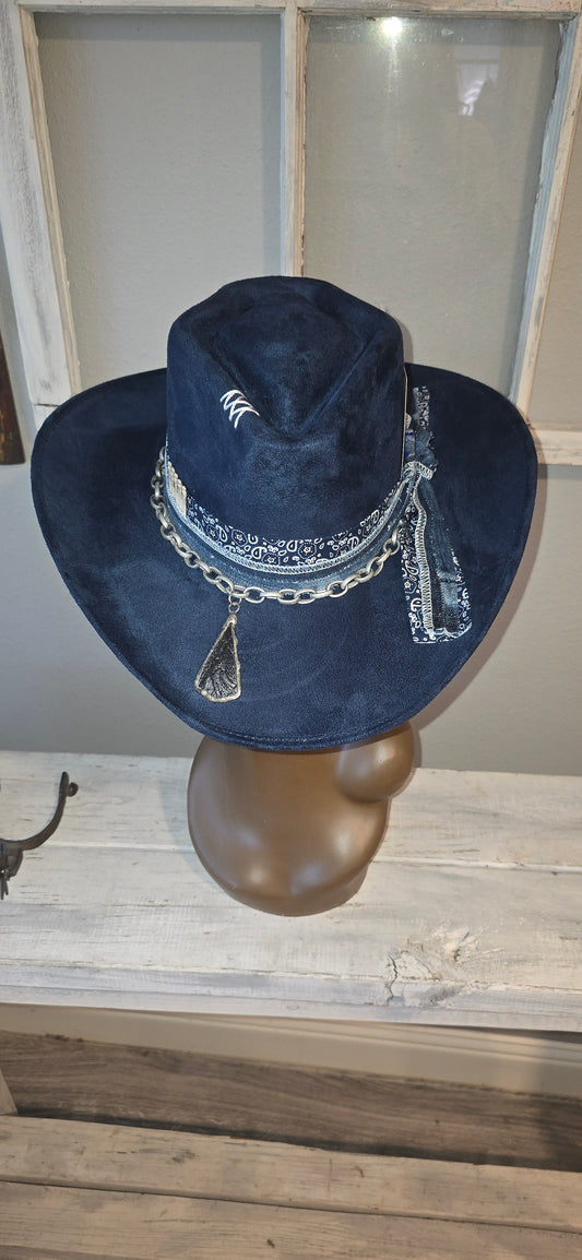 Navy Blue Suade Western Hat