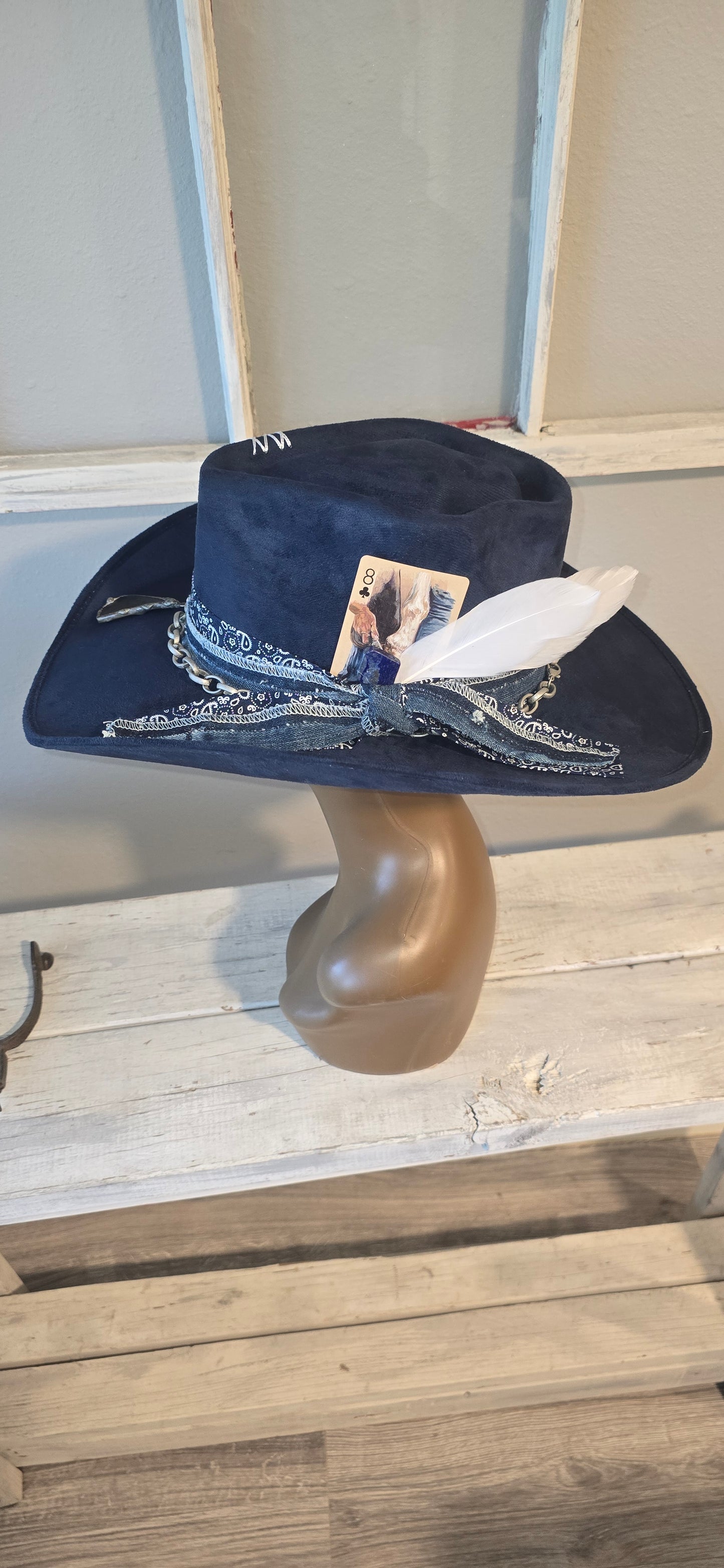 Navy Blue Suade Western Hat