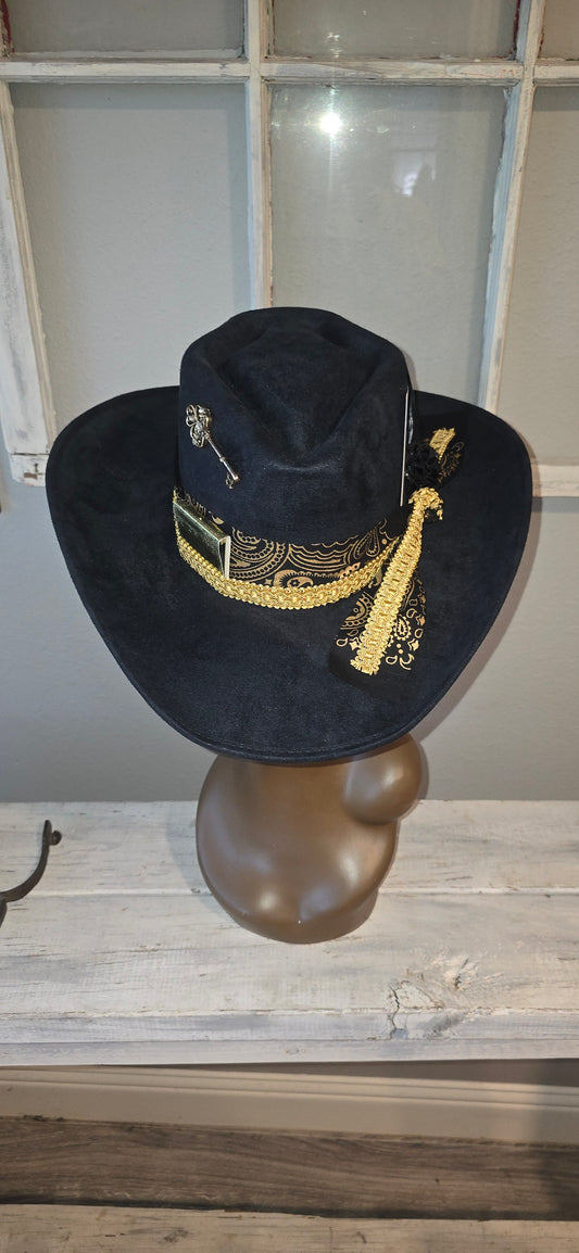 Black & Gold Suade Western Hat