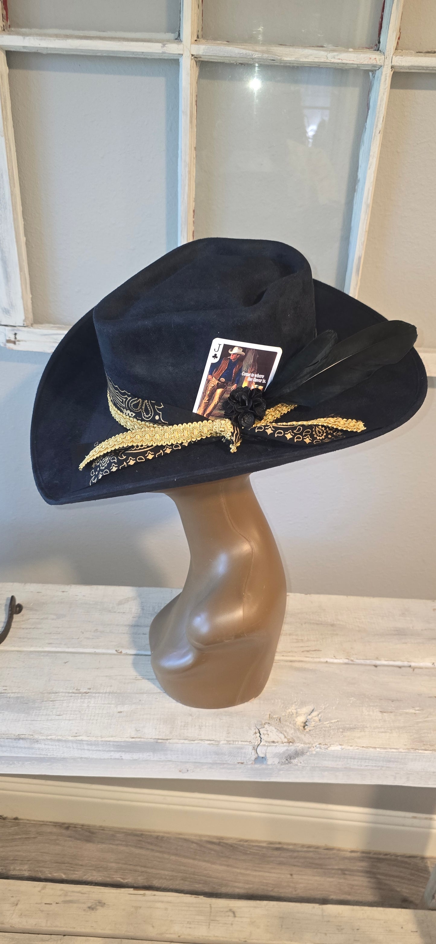 Black & Gold Suade Western Hat