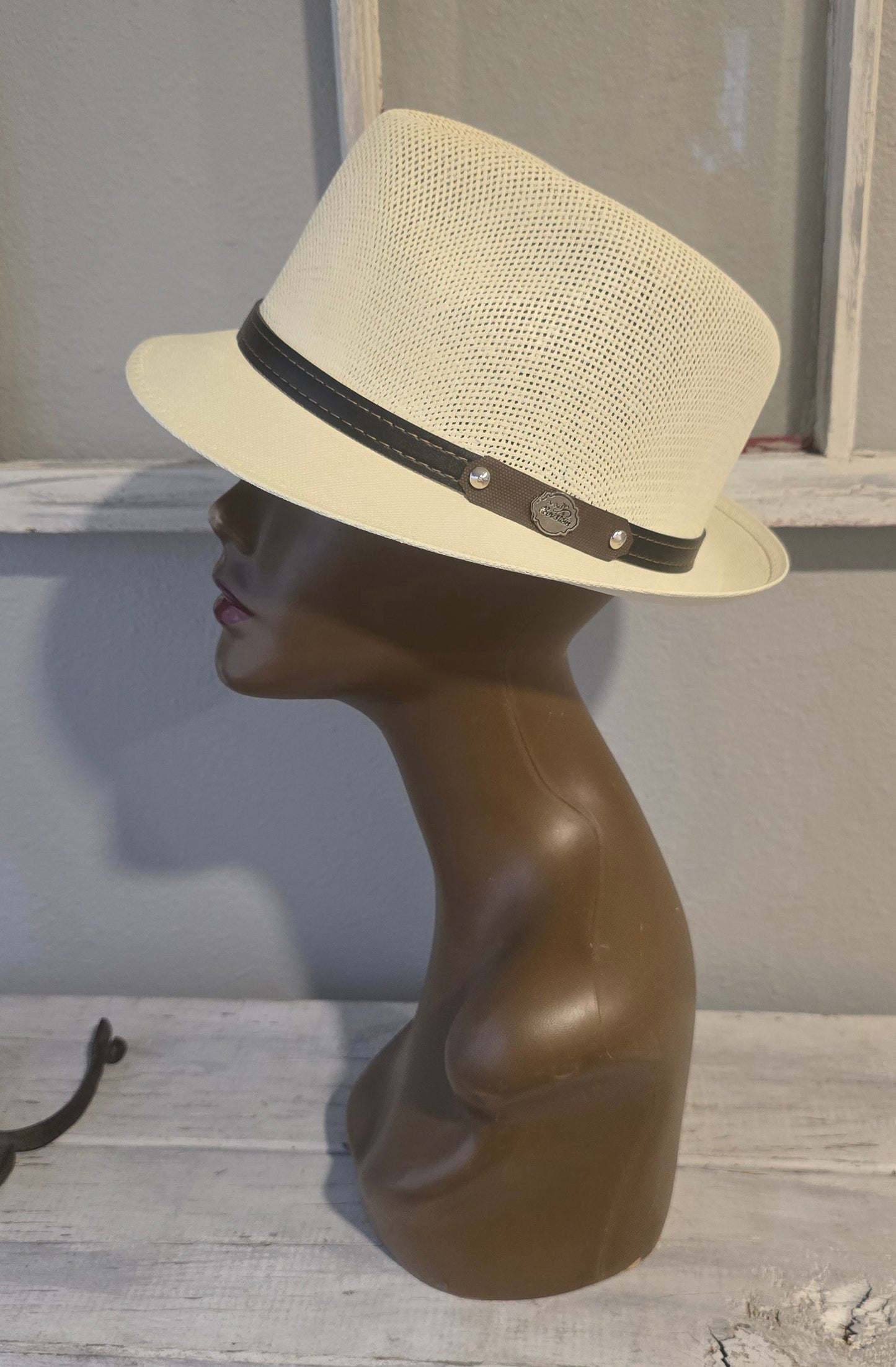 Beige Short Brim Straw Fedora